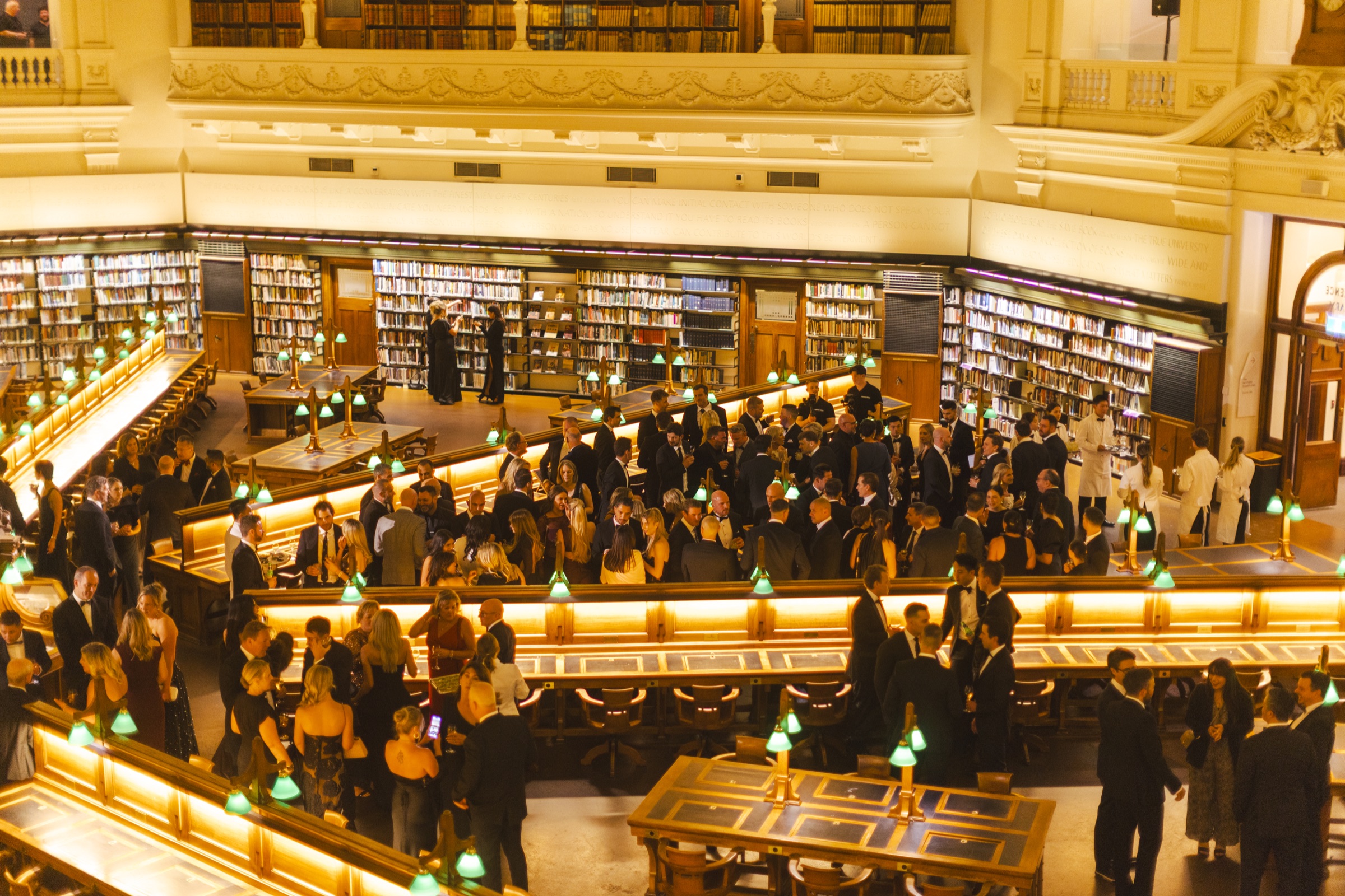 Corporate event reception in a library